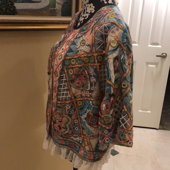 La Bellum Hillary Scott Bohemian Tapestry, ruffle hemmed, embellished Art Jacket - Picture 5 of 12